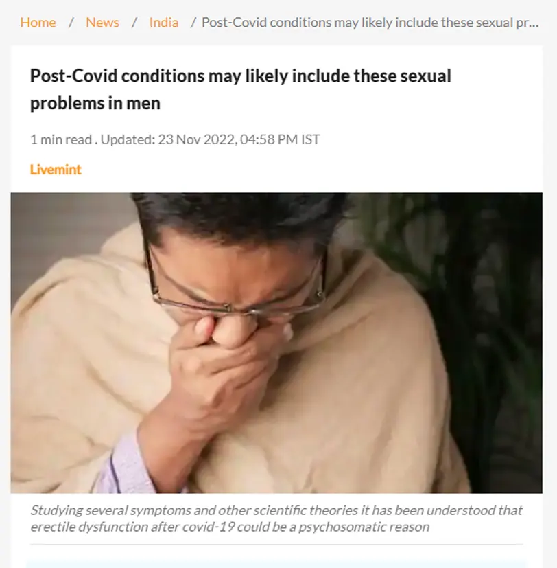 Post-Covid conditions may likely include these sexual problems in men